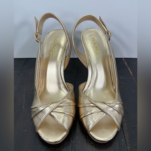 Lilly Pulitzer Metallic Twist Peep Toe Wedges Size 9 - Picture 1 of 10